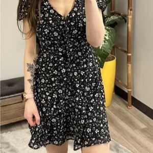 Z Supply Black and White Flutter Sleeve Mini Sundress